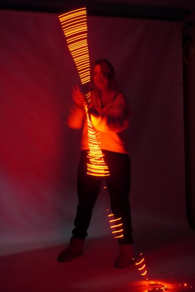 Light trails picture of Photography student Mia Hales by a student photographer